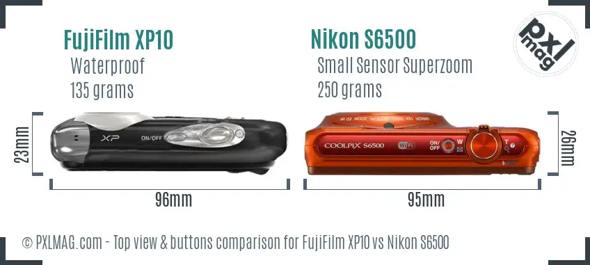 FujiFilm XP10 vs Nikon S6500 top view buttons comparison