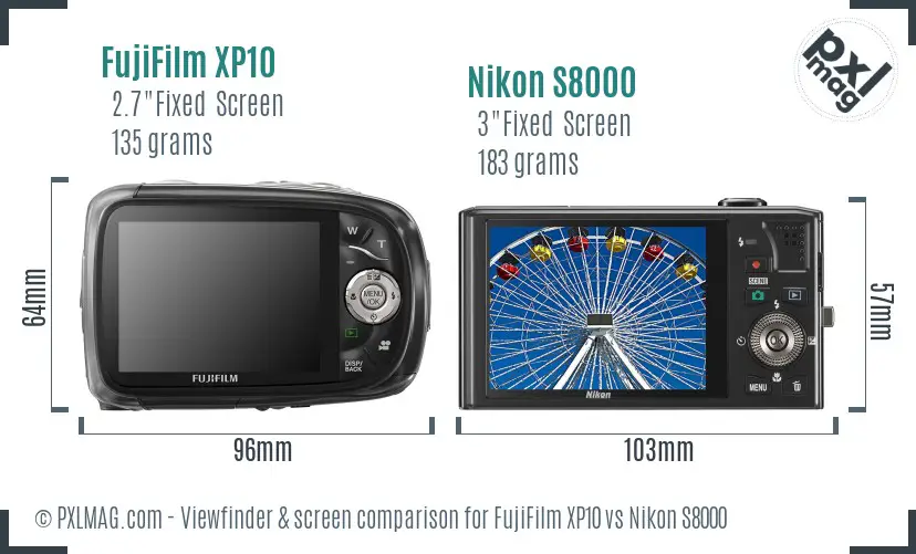 FujiFilm XP10 vs Nikon S8000 Screen and Viewfinder comparison