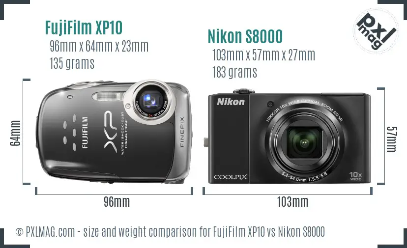 FujiFilm XP10 vs Nikon S8000 size comparison