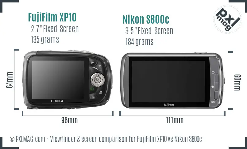 FujiFilm XP10 vs Nikon S800c Screen and Viewfinder comparison