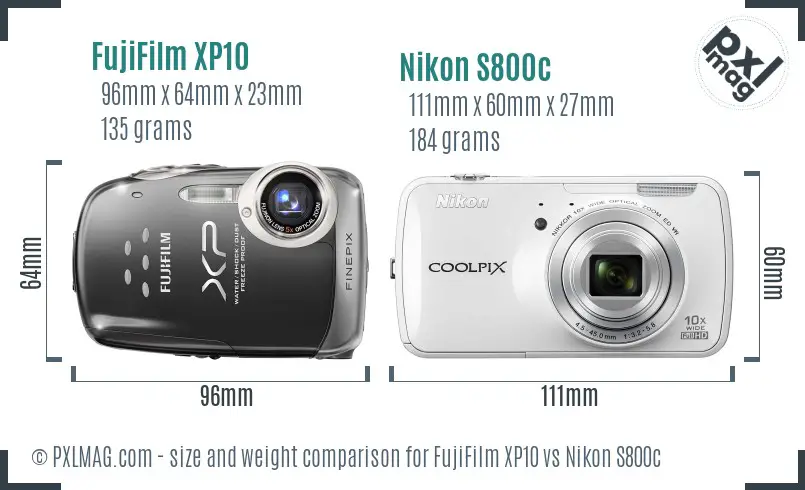 FujiFilm XP10 vs Nikon S800c size comparison