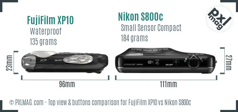 FujiFilm XP10 vs Nikon S800c top view buttons comparison