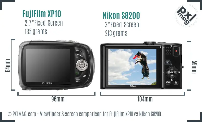 FujiFilm XP10 vs Nikon S8200 Screen and Viewfinder comparison