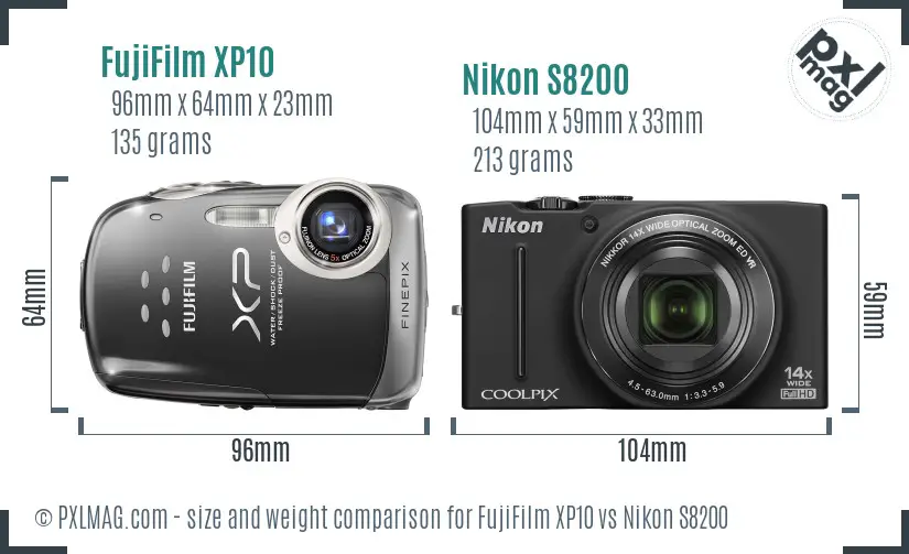 FujiFilm XP10 vs Nikon S8200 size comparison