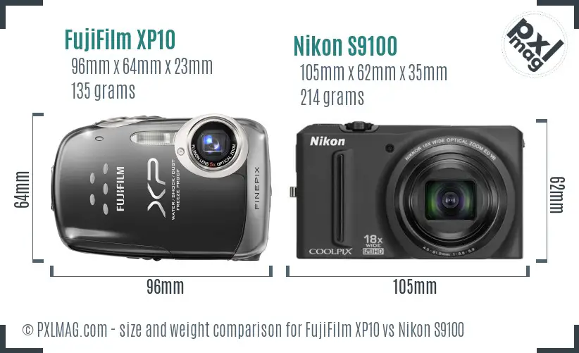 FujiFilm XP10 vs Nikon S9100 size comparison FujiFilm XP10 vs Nikon S9100 size comparison