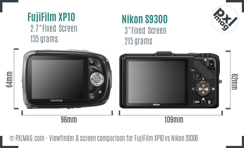 FujiFilm XP10 vs Nikon S9300 Screen and Viewfinder comparison