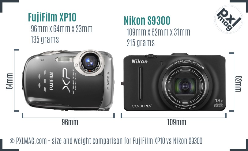 FujiFilm XP10 vs Nikon S9300 size comparison FujiFilm XP10 vs Nikon S9300 size comparison