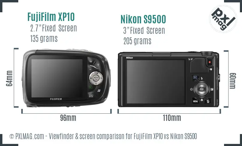 FujiFilm XP10 vs Nikon S9500 Screen and Viewfinder comparison FujiFilm XP10 vs Nikon S9500 Screen and Viewfinder comparison