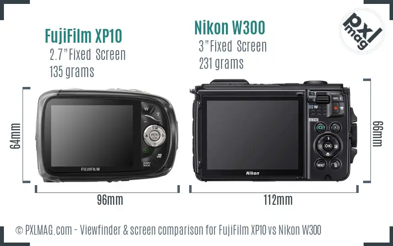 FujiFilm XP10 vs Nikon W300 Screen and Viewfinder comparison