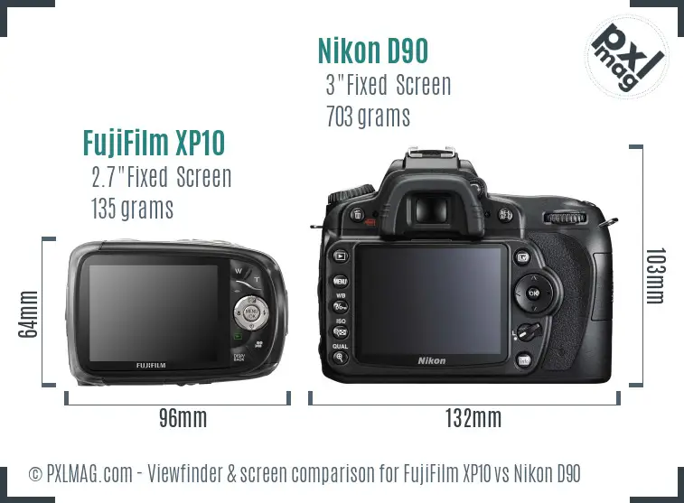 FujiFilm XP10 vs Nikon D90 Screen and Viewfinder comparison