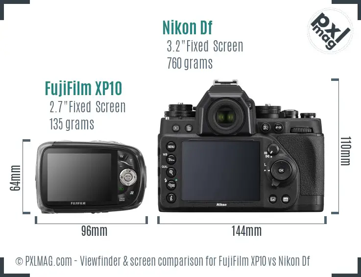 FujiFilm XP10 vs Nikon Df Screen and Viewfinder comparison