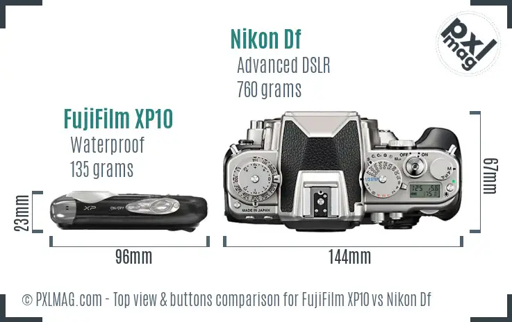 FujiFilm XP10 vs Nikon Df top view buttons comparison