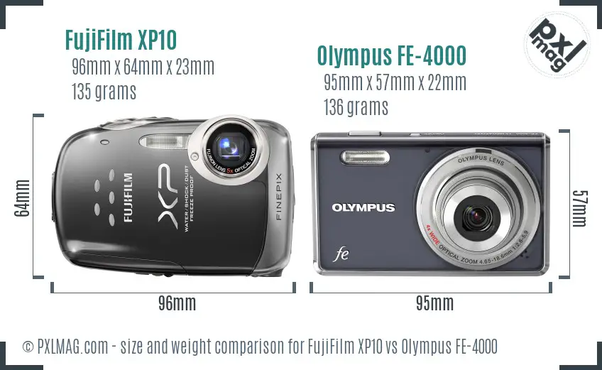 FujiFilm XP10 vs Olympus FE-4000 size comparison