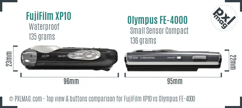 FujiFilm XP10 vs Olympus FE-4000 top view buttons comparison