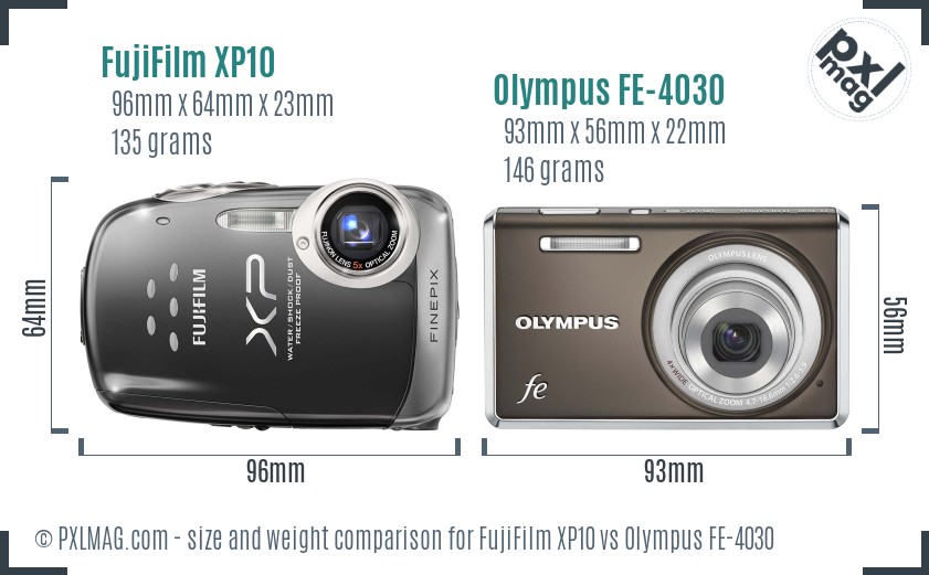 FujiFilm XP10 vs Olympus FE-4030 size comparison