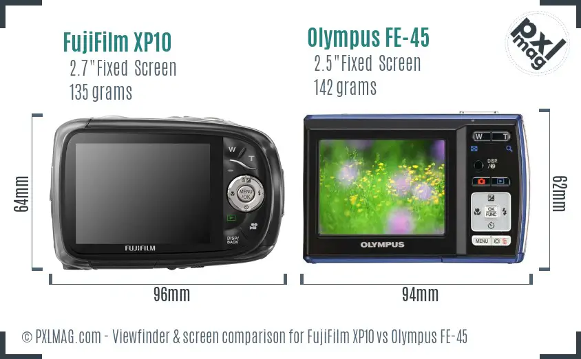 FujiFilm XP10 vs Olympus FE-45 Screen and Viewfinder comparison