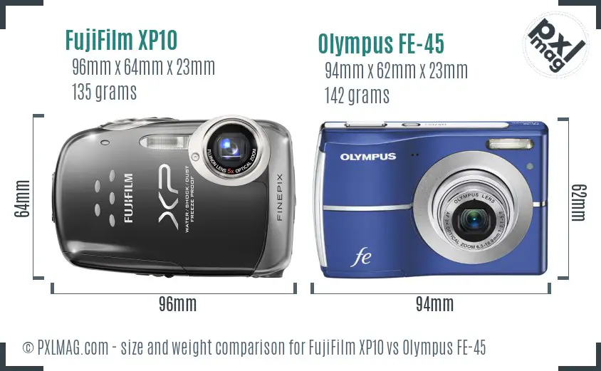 FujiFilm XP10 vs Olympus FE-45 size comparison