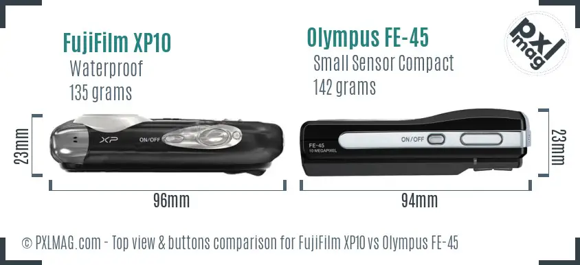 FujiFilm XP10 vs Olympus FE-45 top view buttons comparison