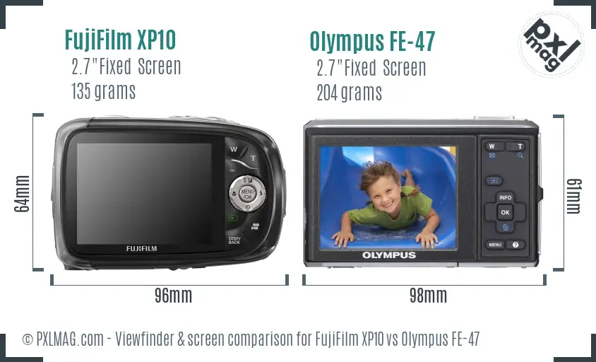 FujiFilm XP10 vs Olympus FE-47 Screen and Viewfinder comparison