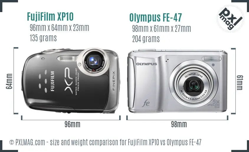 FujiFilm XP10 vs Olympus FE-47 size comparison