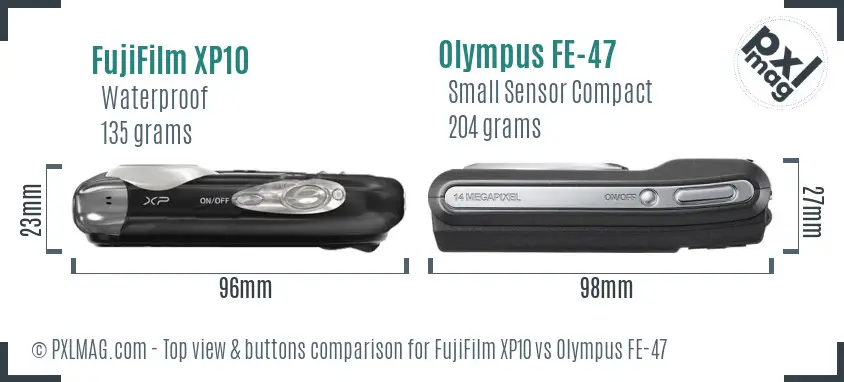 FujiFilm XP10 vs Olympus FE-47 top view buttons comparison