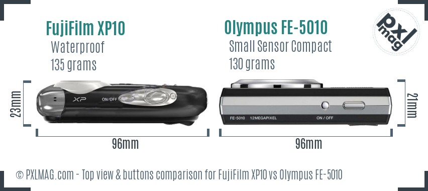 FujiFilm XP10 vs Olympus FE-5010 top view buttons comparison