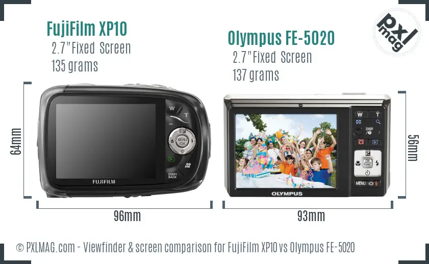 FujiFilm XP10 vs Olympus FE-5020 Screen and Viewfinder comparison