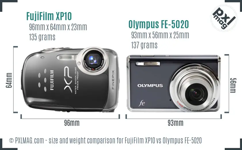 FujiFilm XP10 vs Olympus FE-5020 size comparison