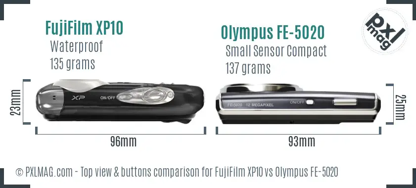 FujiFilm XP10 vs Olympus FE-5020 top view buttons comparison