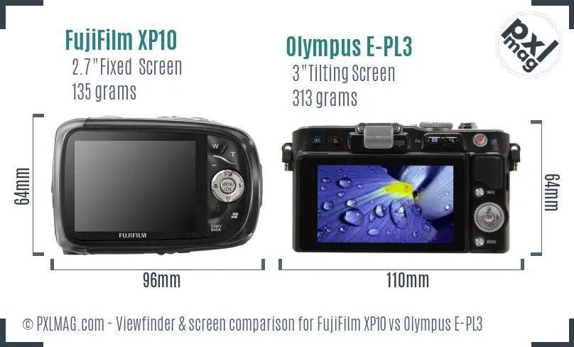 FujiFilm XP10 vs Olympus E-PL3 Screen and Viewfinder comparison
