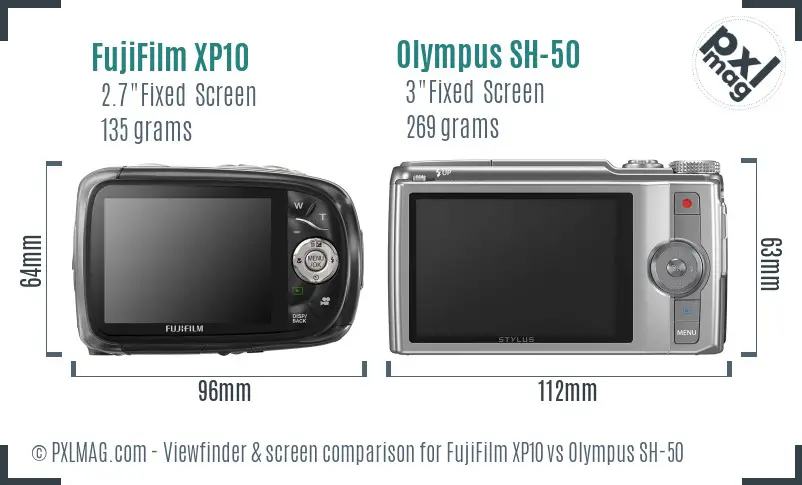 FujiFilm XP10 vs Olympus SH-50 Screen and Viewfinder comparison