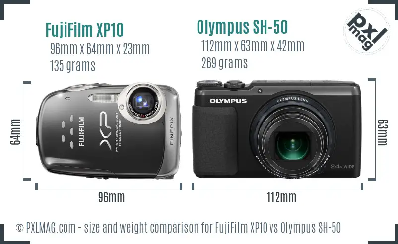 FujiFilm XP10 vs Olympus SH-50 size comparison