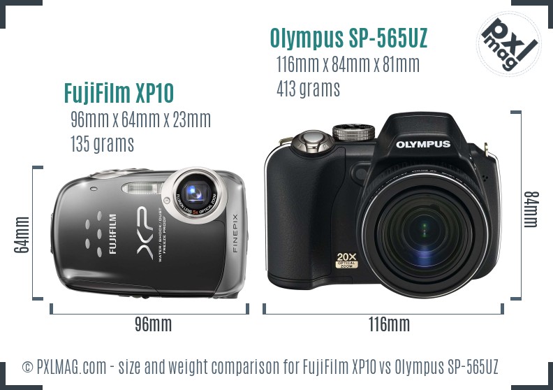 FujiFilm XP10 vs Olympus SP-565UZ size comparison
