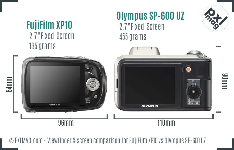 FujiFilm XP10 vs Olympus SP-600 UZ Screen and Viewfinder comparison