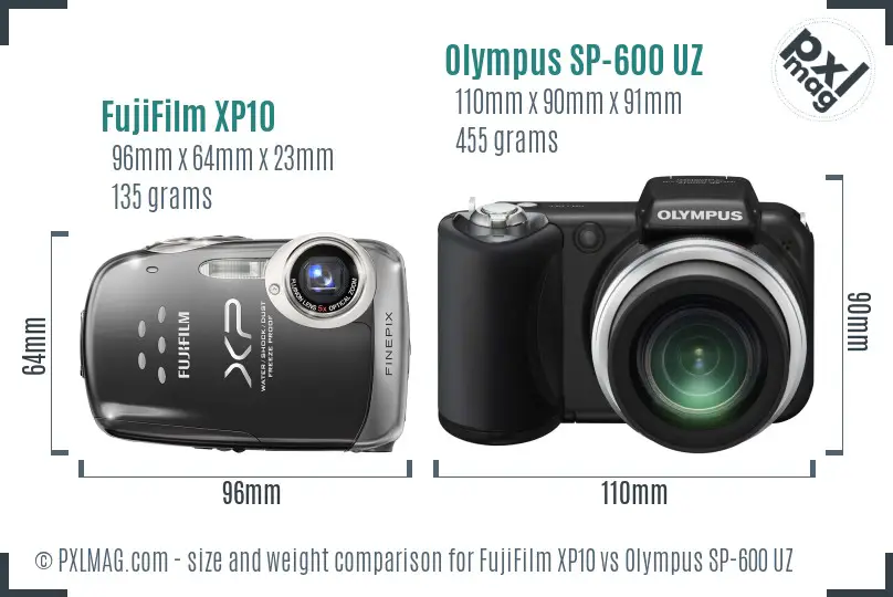 FujiFilm XP10 vs Olympus SP-600 UZ size comparison