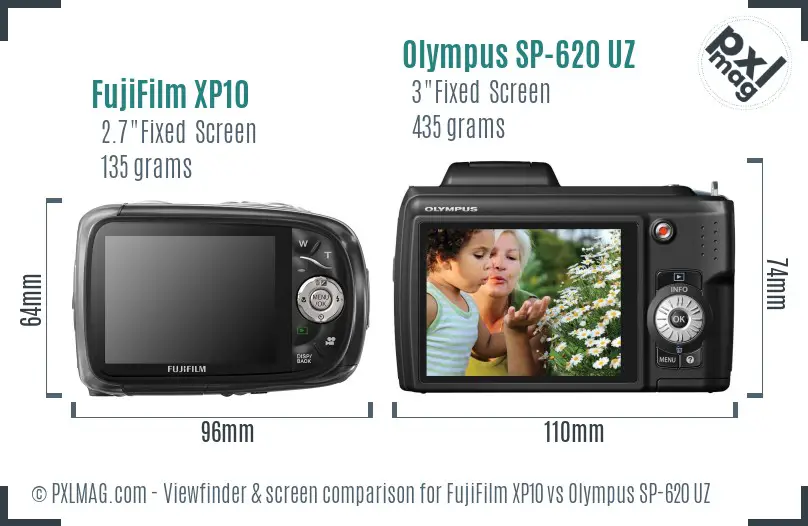 FujiFilm XP10 vs Olympus SP-620 UZ Screen and Viewfinder comparison