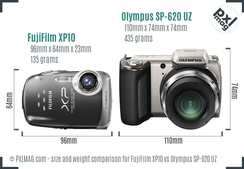 FujiFilm XP10 vs Olympus SP-620 UZ size comparison