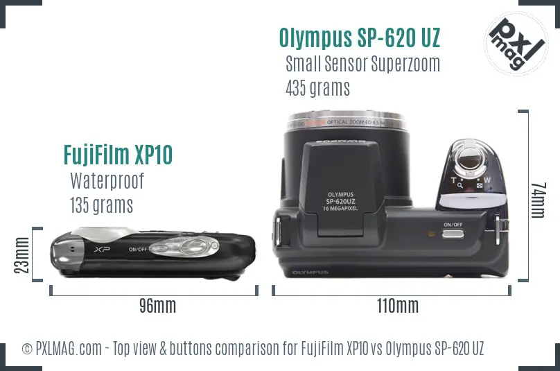 FujiFilm XP10 vs Olympus SP-620 UZ top view buttons comparison