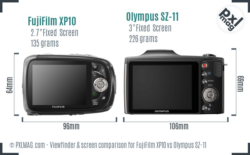 FujiFilm XP10 vs Olympus SZ-11 Screen and Viewfinder comparison