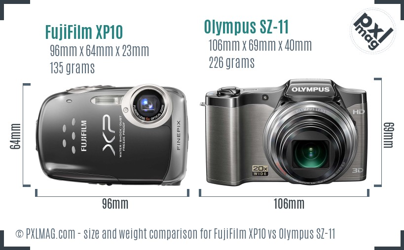 FujiFilm XP10 vs Olympus SZ-11 size comparison