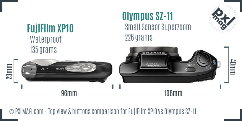 FujiFilm XP10 vs Olympus SZ-11 top view buttons comparison