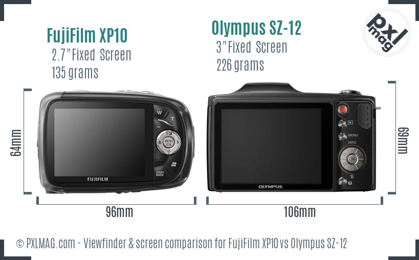 FujiFilm XP10 vs Olympus SZ-12 Screen and Viewfinder comparison