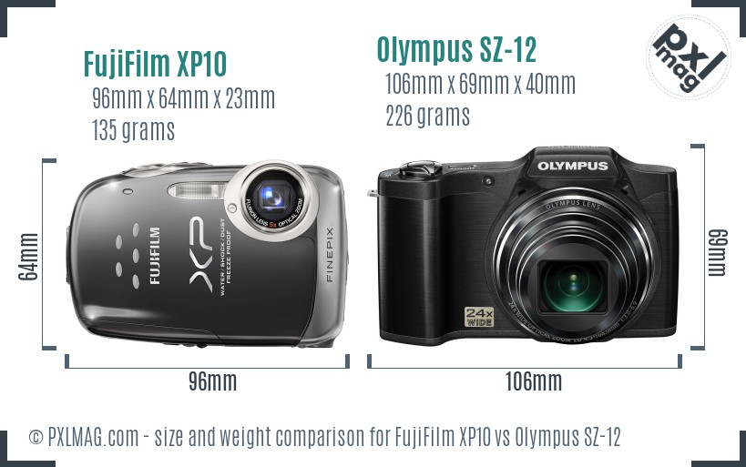 FujiFilm XP10 vs Olympus SZ-12 size comparison