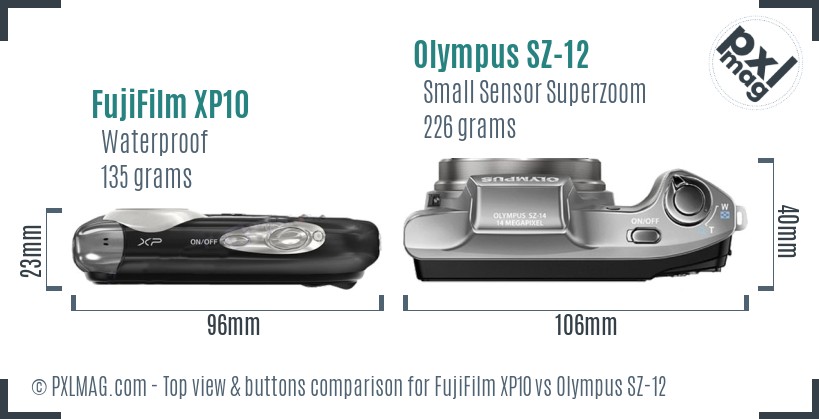 FujiFilm XP10 vs Olympus SZ-12 top view buttons comparison