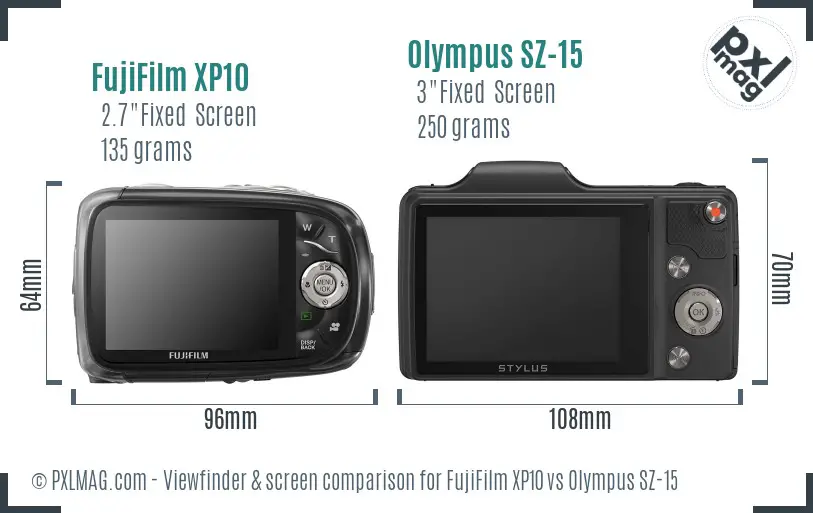 FujiFilm XP10 vs Olympus SZ-15 Screen and Viewfinder comparison
