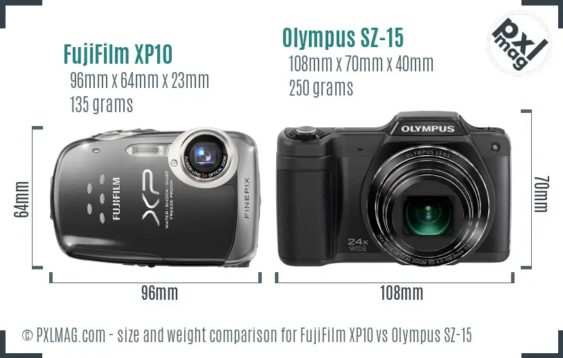 FujiFilm XP10 vs Olympus SZ-15 size comparison