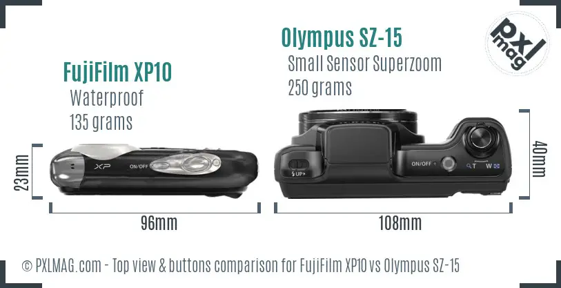 FujiFilm XP10 vs Olympus SZ-15 top view buttons comparison