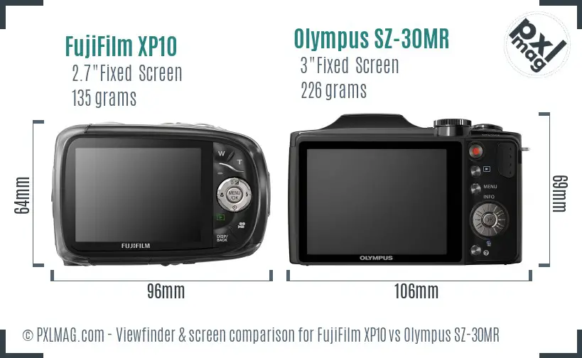 FujiFilm XP10 vs Olympus SZ-30MR Screen and Viewfinder comparison