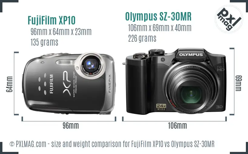 FujiFilm XP10 vs Olympus SZ-30MR size comparison