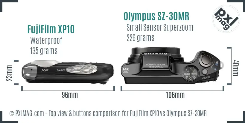 FujiFilm XP10 vs Olympus SZ-30MR top view buttons comparison